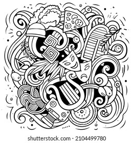Italy cartoon vector doodle illustration. Sketchy detailed composition with lot of Italian objects and symbols