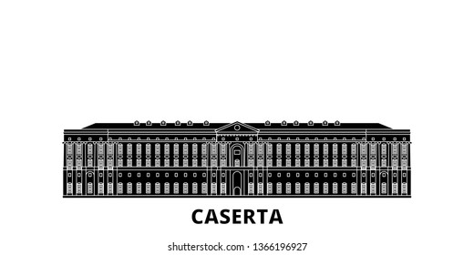 Italy, Caserta flat travel skyline set. Italy, Caserta black city vector illustration, symbol, travel sights, landmarks.