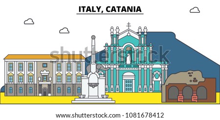 Italy, Catania. City skyline, architecture, buildings, streets, silhouette, landscape, panorama, landmarks. Editable strokes. Flat design line vector illustration concept. Isolated icons