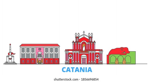 Italy, Catania line cityscape, flat vector. Travel city landmark, oultine illustration, line world icons