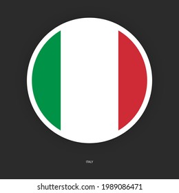 Italy circle flag icon with white border on dark grey background. Italy button flag icon isolated on barely dark background.