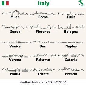 Italy cities skylines vector outline icons