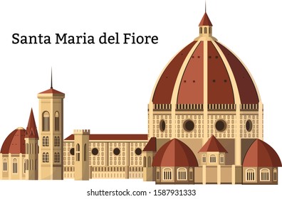 Italy city of Florence. Santa Maria del Fiore is hand-drawn in a flat style. svg