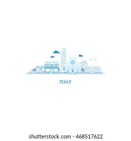 Italy cityscape silhouette in blue colors. Vector illustration