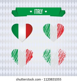 Italy. Collection of four vector hearts with flag. Heart silhouette