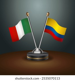 Italy and Colombia table flags relation  with gradient backgrund. Vector Illustration