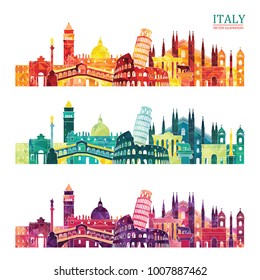 Italy colorful detailed skyline. Travel and tourism background. Vector illustration