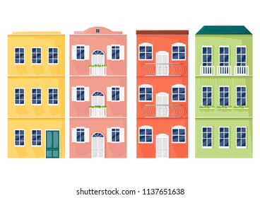 Italy colorful facades Vector. cityscape architecture cartoon styles