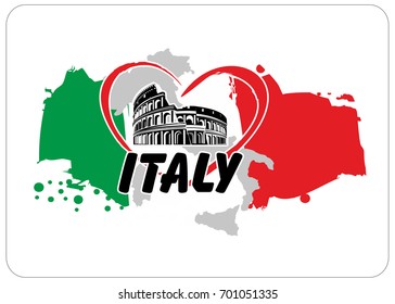 Italy, Colosseum. Time to travel.Flag of Italy.The business card, poster, sticker, ticket for travel agencies, firms for the sale of tours and trips.