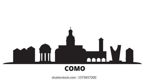 Italy, Como city skyline isolated vector illustration. Italy, Como travel black cityscape