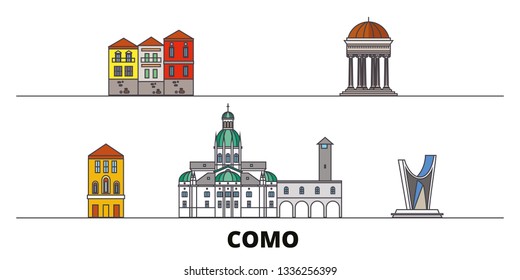 Italy, Como flat landmarks vector illustration. Italy, Como line city with famous travel sights, skyline, design. 