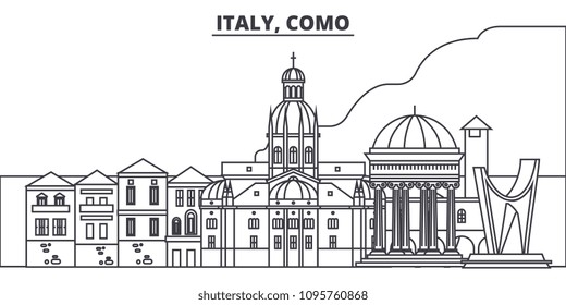 Italy, Como line skyline vector illustration. Italy, Como linear cityscape with famous landmarks, city sights, vector landscape. 