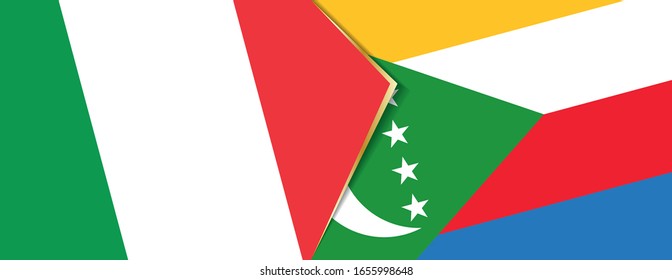 Italy and Comoros flags, two vector flags symbol of relationship or confrontation.