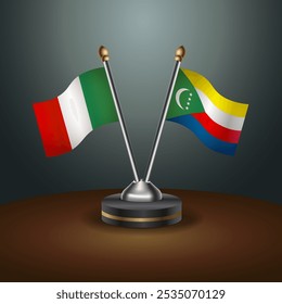 Italy and Comoros table flags relation  with gradient backgrund. Vector Illustration