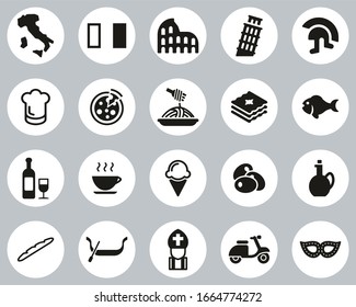 Italy Country & Culture Icons Black & White Flat Design Circle Set Big