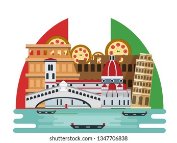 Italy country design illustration template. World vacation travel Europe European collection