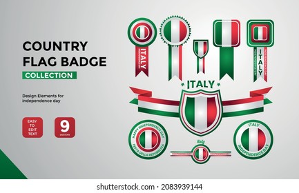 Italy country flag badge collection, italian flag label design collection