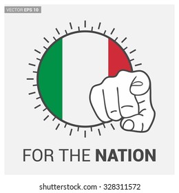 Italy  country flag in Circle and pointing finger at viewer typography Ready for the Nation. Vector Illustration