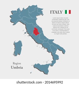 Italy country - high detailed illustration map divided on regions. Blank Italy map isolated on white background. Vector template region Umbria for website, pattern, infographic