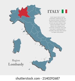 Italy country - high detailed illustration map divided on regions. Blank Italy map isolated on white background. Vector template region Lombardy for website, pattern, infographic