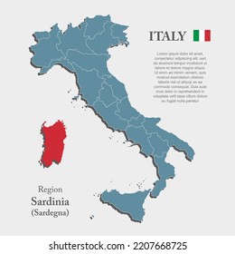 Italy country - high detailed illustration map divided on regions. Blank Italy map isolated white background. Vector template district Sardinia for website, pattern, infographic, education