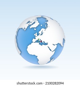 Italy - country map and flag located on globe, world map. 3D Vector illustration