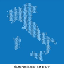 Italy country map made from binary code numbers. 

