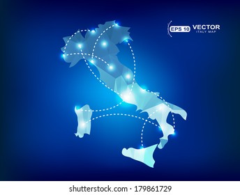 Italy Country Map Polygonal With Spot Lights Places