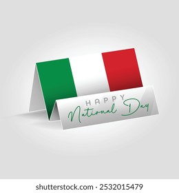 Italy country paper flag standing on the ground. Happy national day flag design.