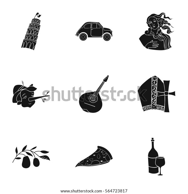 Italy country set icons\
in black style. Big collection of Italy country vector symbol stock\
illustration