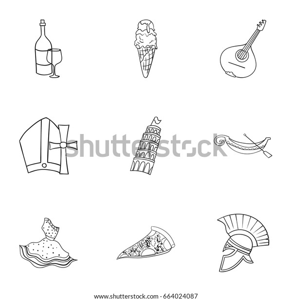 Italy country set icons\
in outline style. Big collection of Italy country vector symbol\
stock illustration