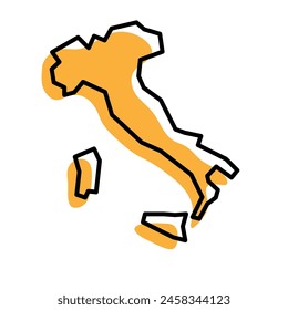 Italy country simplified map. Orange silhouette with thick black sharp contour outline isolated on white background. Simple vector icon