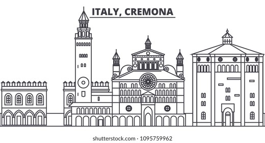 Italy, Cremona line skyline vector illustration. Italy, Cremona linear cityscape with famous landmarks, city sights, vector landscape. 