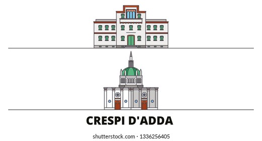 Italy, Crespi D'adda  flat landmarks vector illustration. Italy, Crespi D'adda  line city with famous travel sights, skyline, design. 