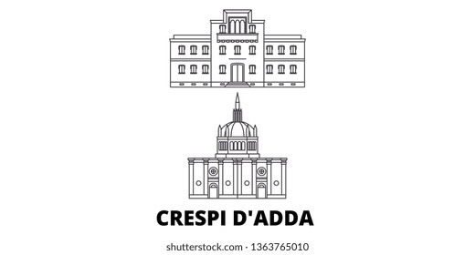Italy, Crespi D'adda  line travel skyline set. Italy, Crespi D'adda  outline city vector illustration, symbol, travel sights, landmarks.