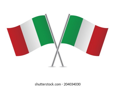 Italy crossed flags. Italian flags on white background. Vector icon set. Vector illustration.