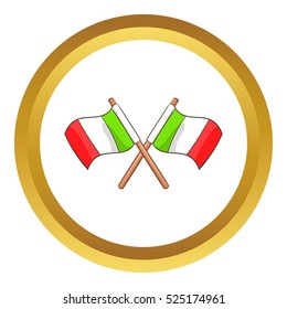 Italy crossed flags vector icon in golden circle, cartoon style isolated on white background