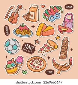 Italy Cute Doodle Vector Sticker Collection 