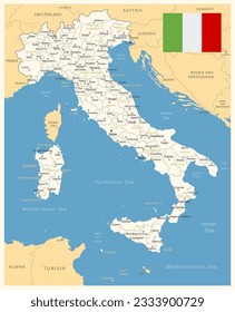 Italy - detailed map with administrative divisions and country flag. Vector illustration