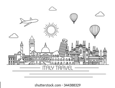 Italy detailed skyline. Travel and tourism background. Vector background. line illustration. Line art style