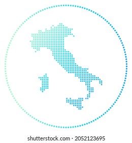 Italy digital badge. Dotted style map of Italy in circle. Tech icon of the country with gradiented dots. Stylish vector illustration.