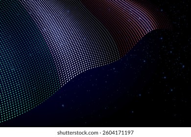 Italy digital flag made of dots, waving over a starry dark background