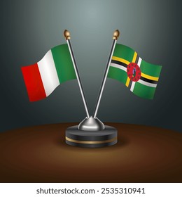 Italy and Dominica table flags relation  with gradient backgrund. Vector Illustration