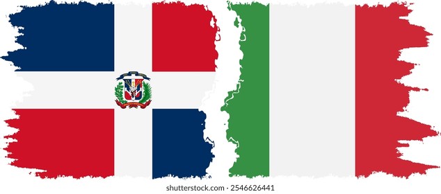 Italy and Dominican Republic grunge flags connection, vector