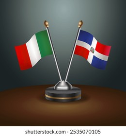 Italy and Dominican Republic table flags relation  with gradient backgrund. Vector Illustration