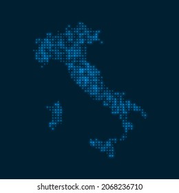 Italy dotted glowing map. Shape of the country with blue bright bulbs. Vector illustration.