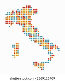 Italy dotted map. Digital style map of the country on white background. Italy shape with square dots. Colored dots style. Large size squares. Abstract vector illustration.