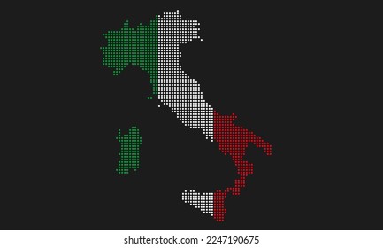Italy dotted map flag with grunge texture in mosaic dot style. Abstract pixel vector illustration of a country map with halftone effect for infographic. 