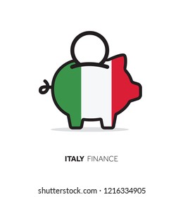 Italy economic concept. Piggy bank with national flag.
