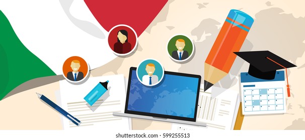 Italy education school university concept with icon laptop paper pencil cap student vector